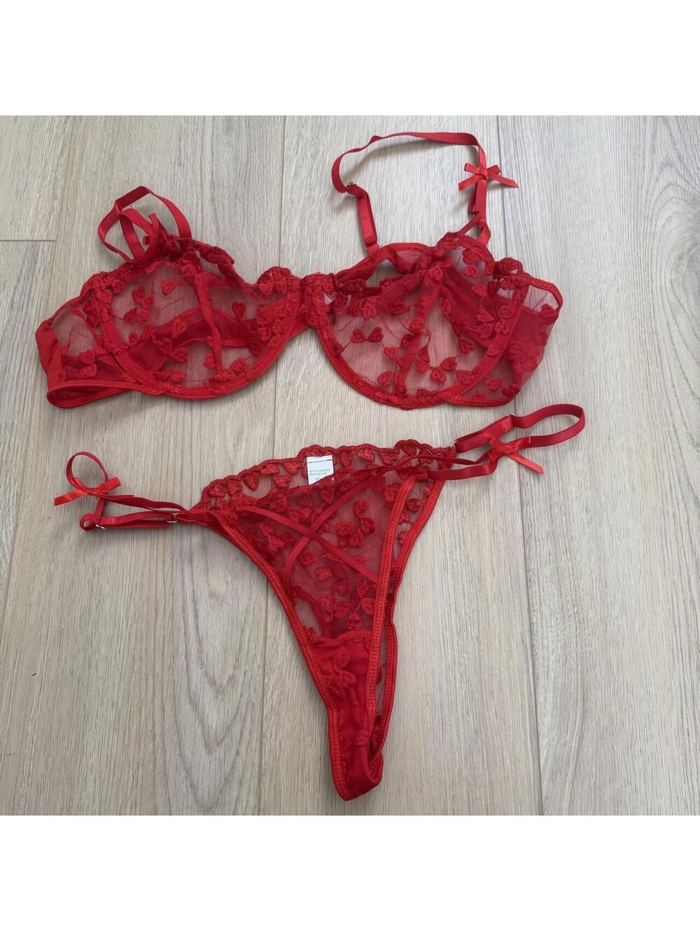 Red heart sheer lingerie set size 3XL
